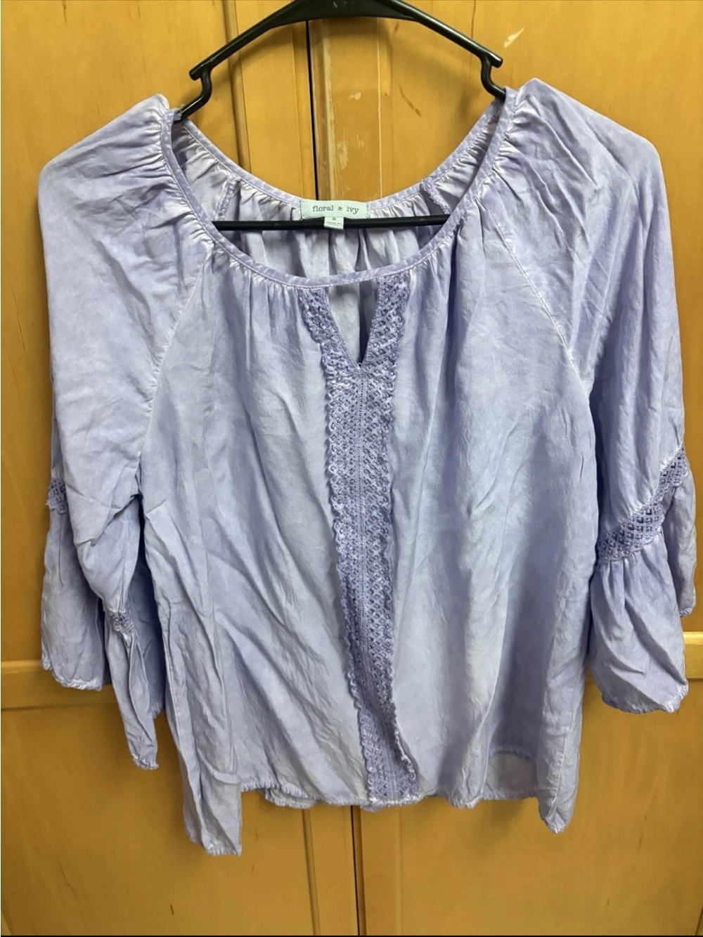 Floral & Ivy Lilac Purple Crochet Trim Peasant Blouse Boho CottageCore Womens S